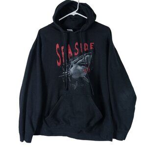 Seaside Shark Hoodie Black Size M/L Edgy Coastal Grunge Graphic Streetwear
